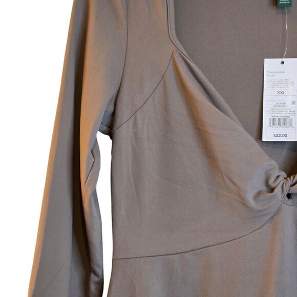 Women's Long Sleeve Twist-Front Mini Knit Skater Dress - Wild Fable Chestnut XXL - Picture 7 of 12